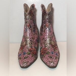 Betsey Johnson Diva Multi Colors Rhinestones & Crystals Western Style Boots 8M